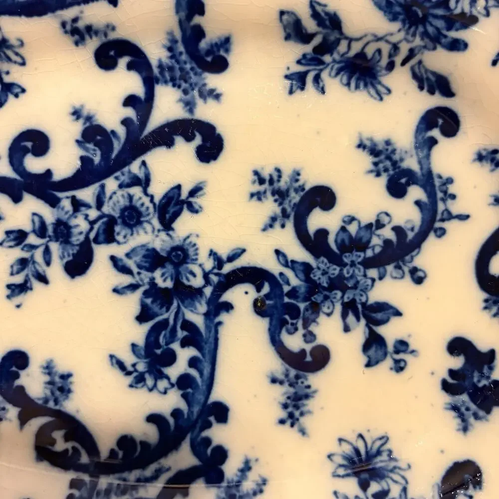 Antique Mercer Paisley Oval Flow Blue Plate 10.5” Long